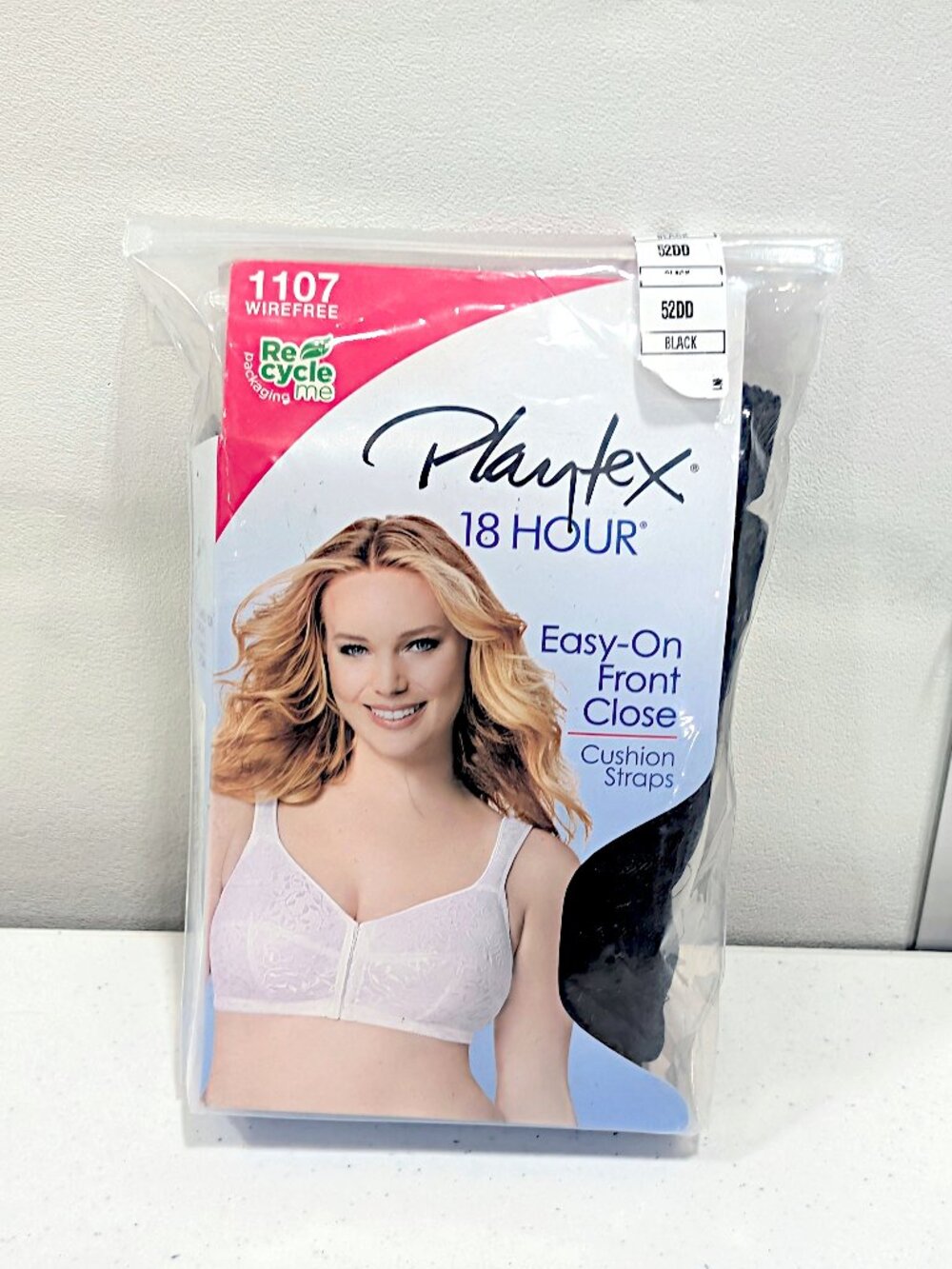 Playtex 18 Hour 52DD Black Wirefree Front Close Cushion Straps Bra 1107